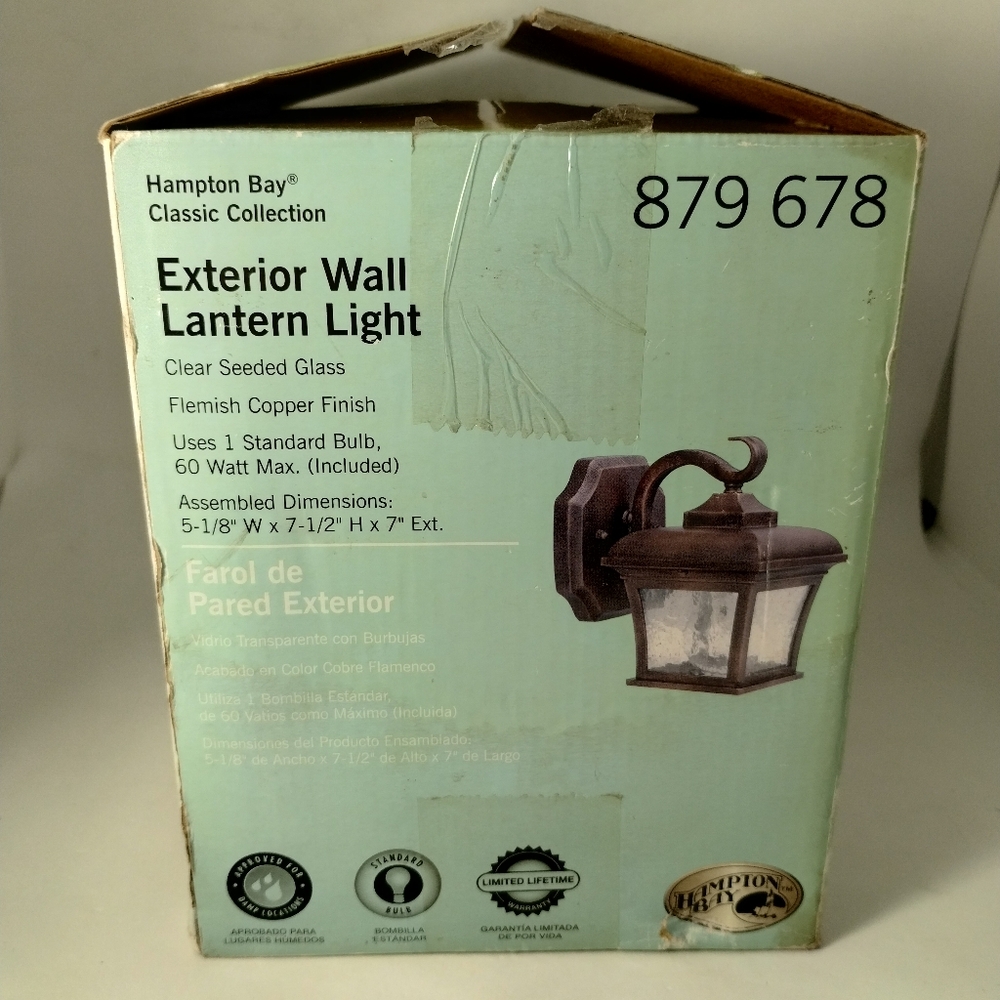 Hampton Bay Exterior Wall Lantern Light Copper Finish Clear Seeded Glass 879678 - Picture 2 of 4